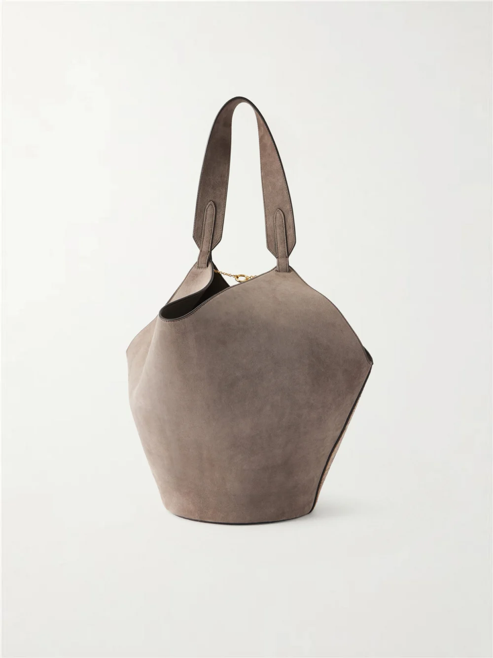 Back view of the Khaite Lotus Small Suede-trimmed Snake-effect Leather Tote