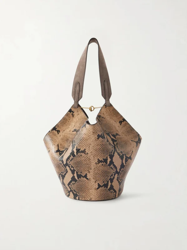 Khaite Lotus Small Suede-trimmed Snake-effect Leather Tote