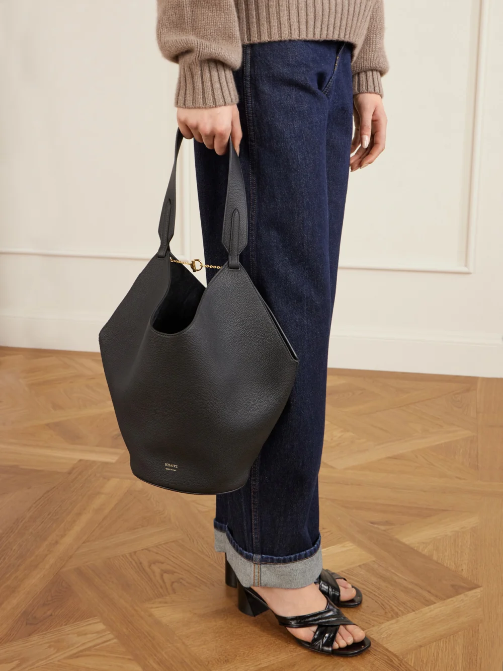 Khaite Lotus Small Textured-leather Tote, styled view
