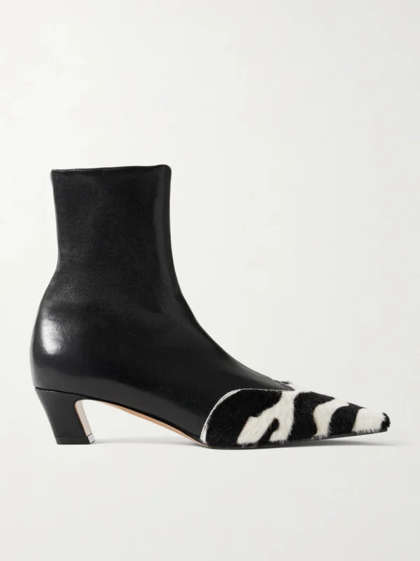 Khaite Nevada Leather and Zebra-print Calf Hair Ankle Boots