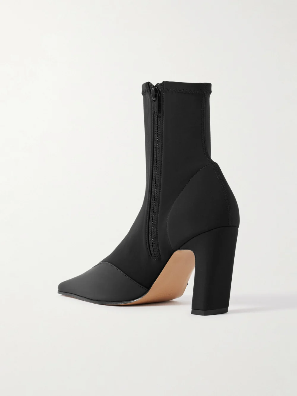 Back view of the Khaite Nevada Leather-trimmed Stretch-knit Ankle Boots