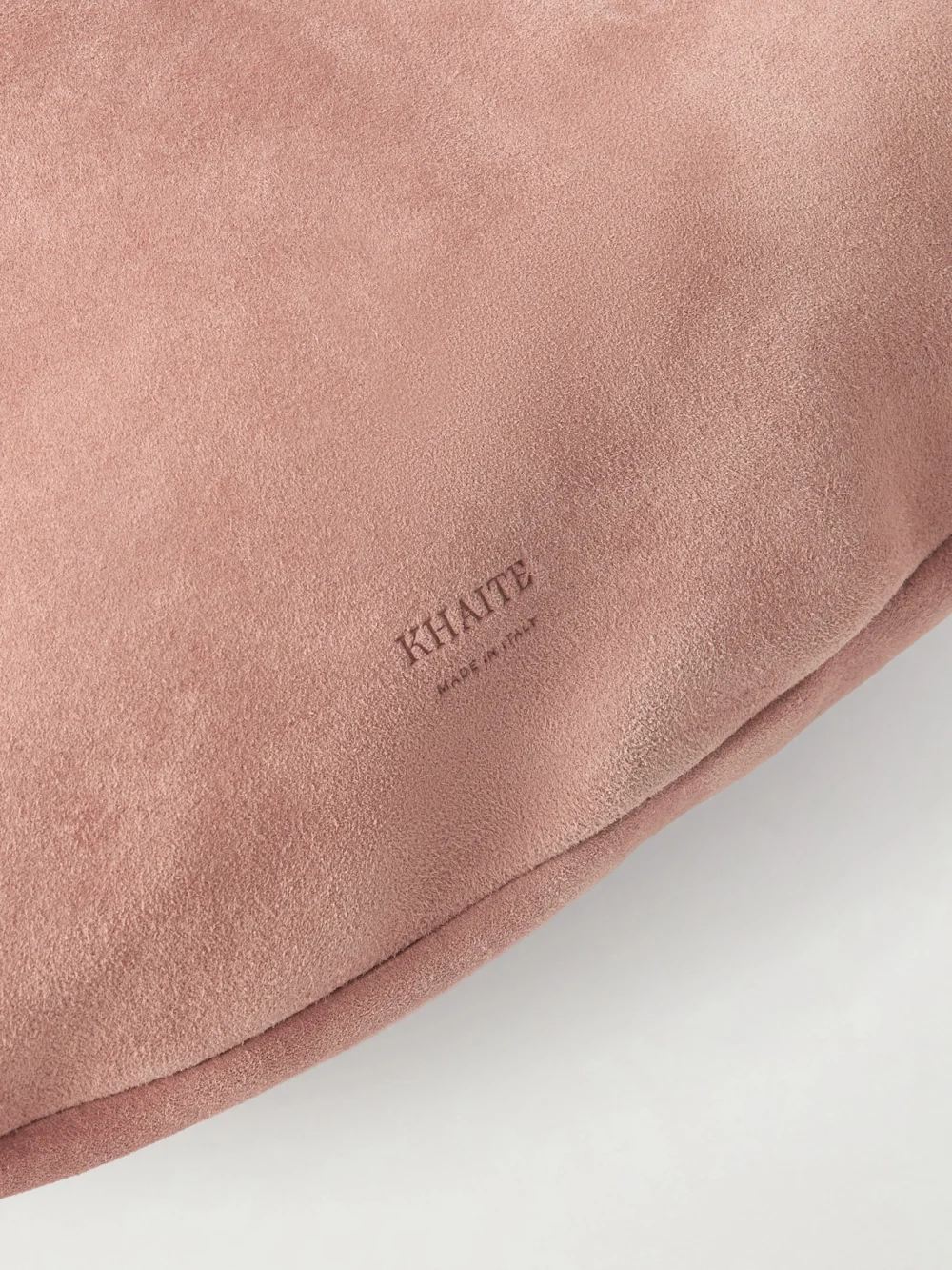 Close-up detail of the Khaite Olivia Medium Suede Tote