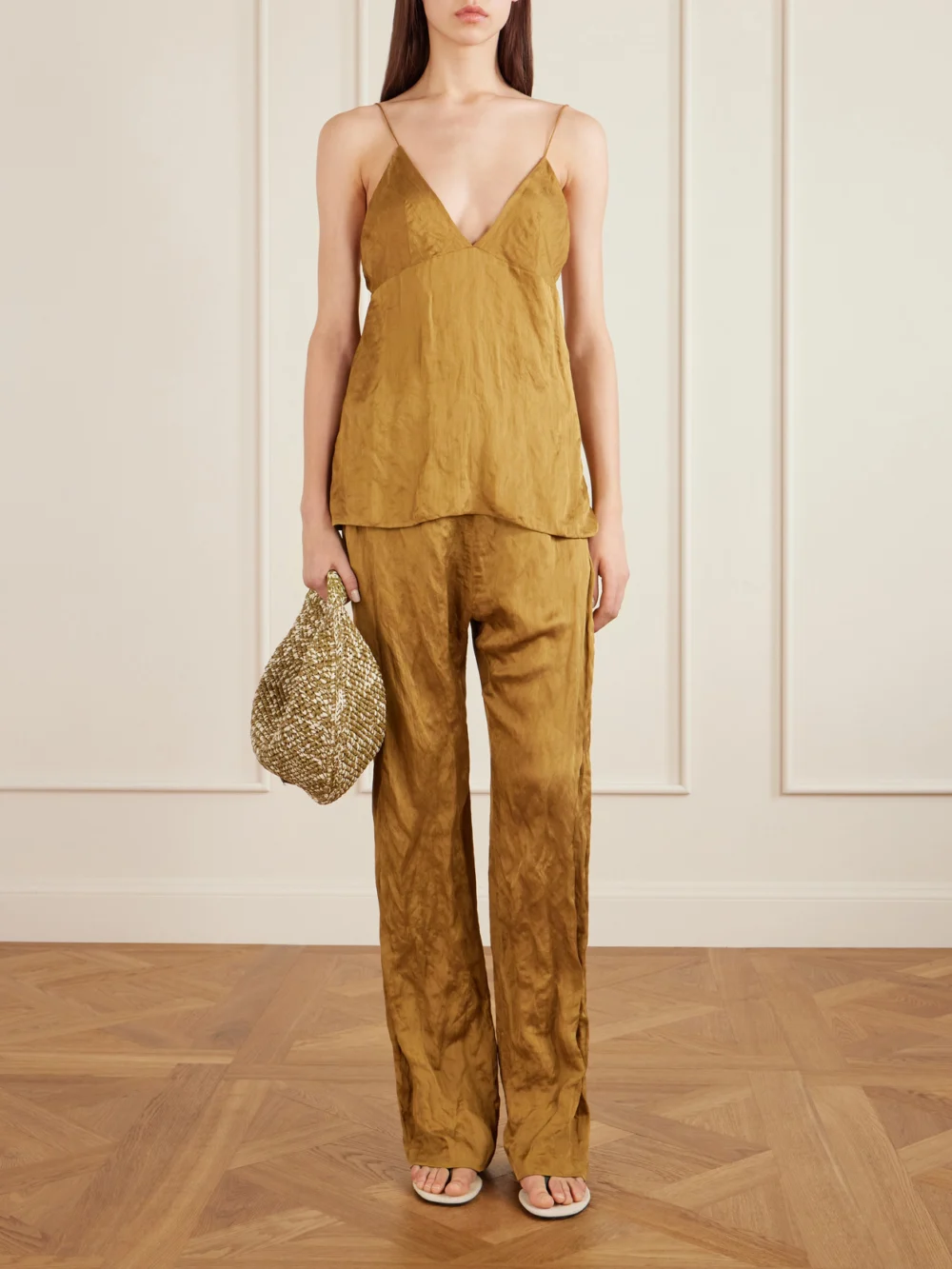 Khaite Olivia Medium Woven Top-handle Bag, styled view
