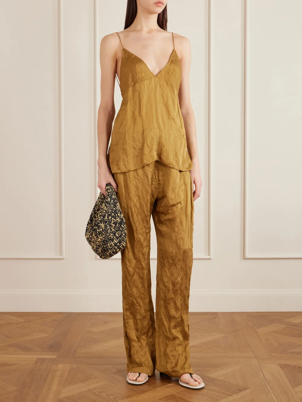 Khaite Olivia Medium Woven Top-handle Bag, styled view