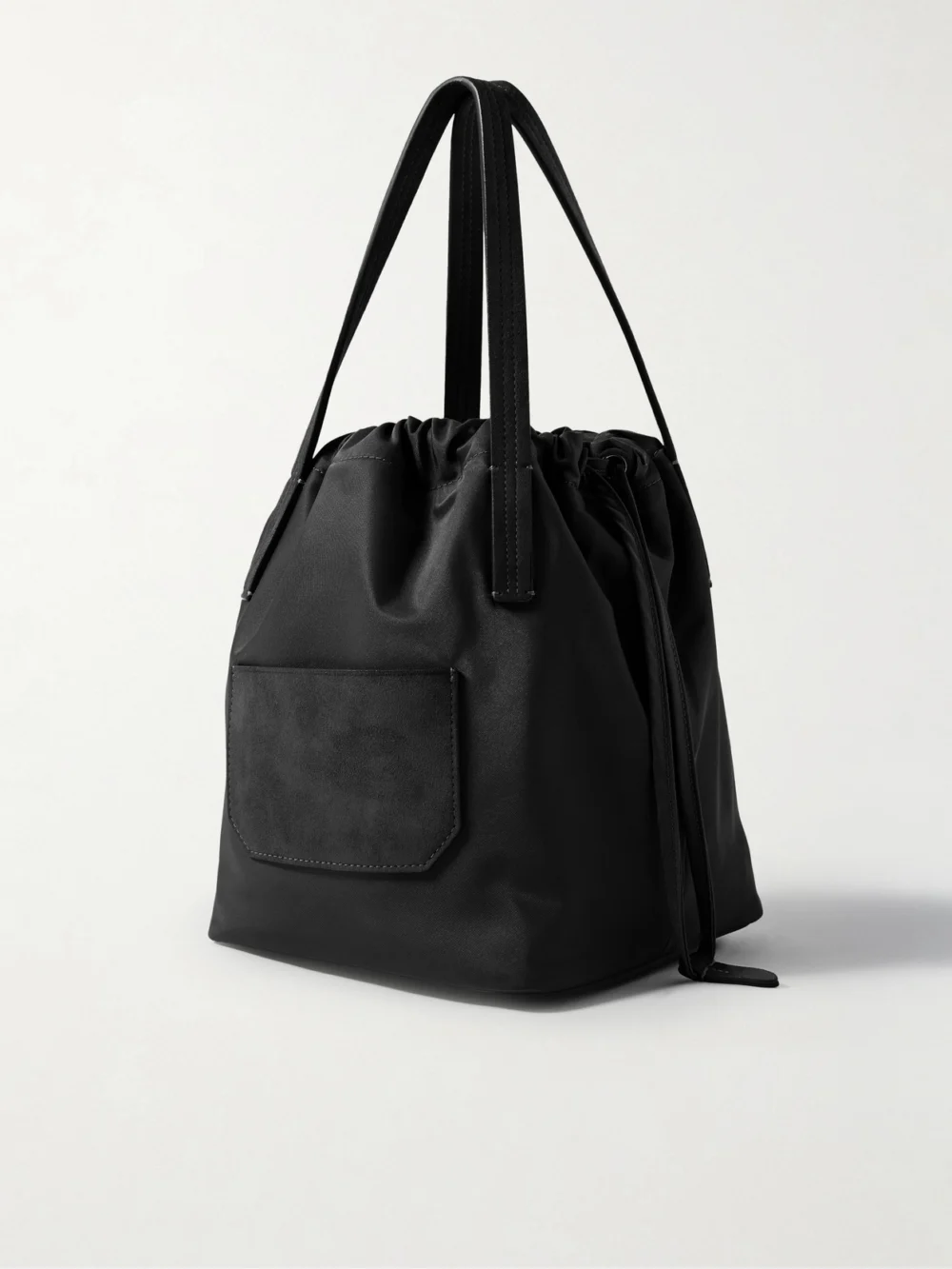 Back view of the Khaite Rory Leather-trimmed Shell Bucket Bag
