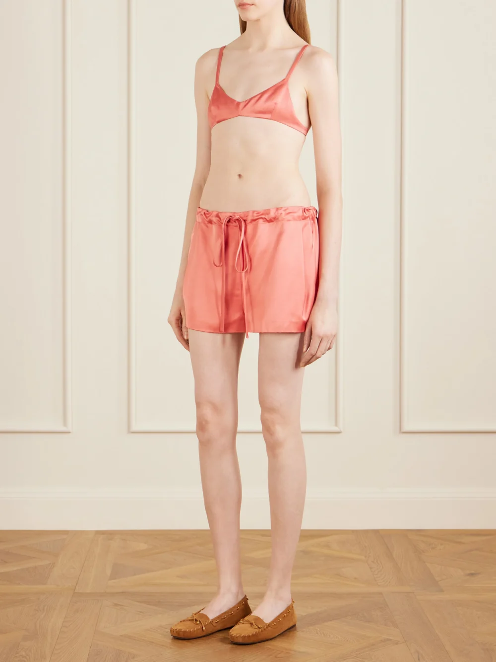 Khaite Talita Satin Bralette, worn by a model