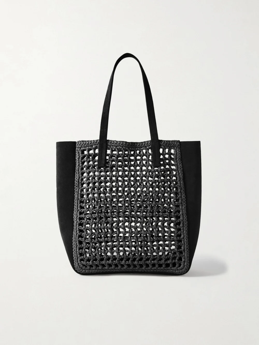 Khaite Zoe Small Leather and Raffia Tote in black