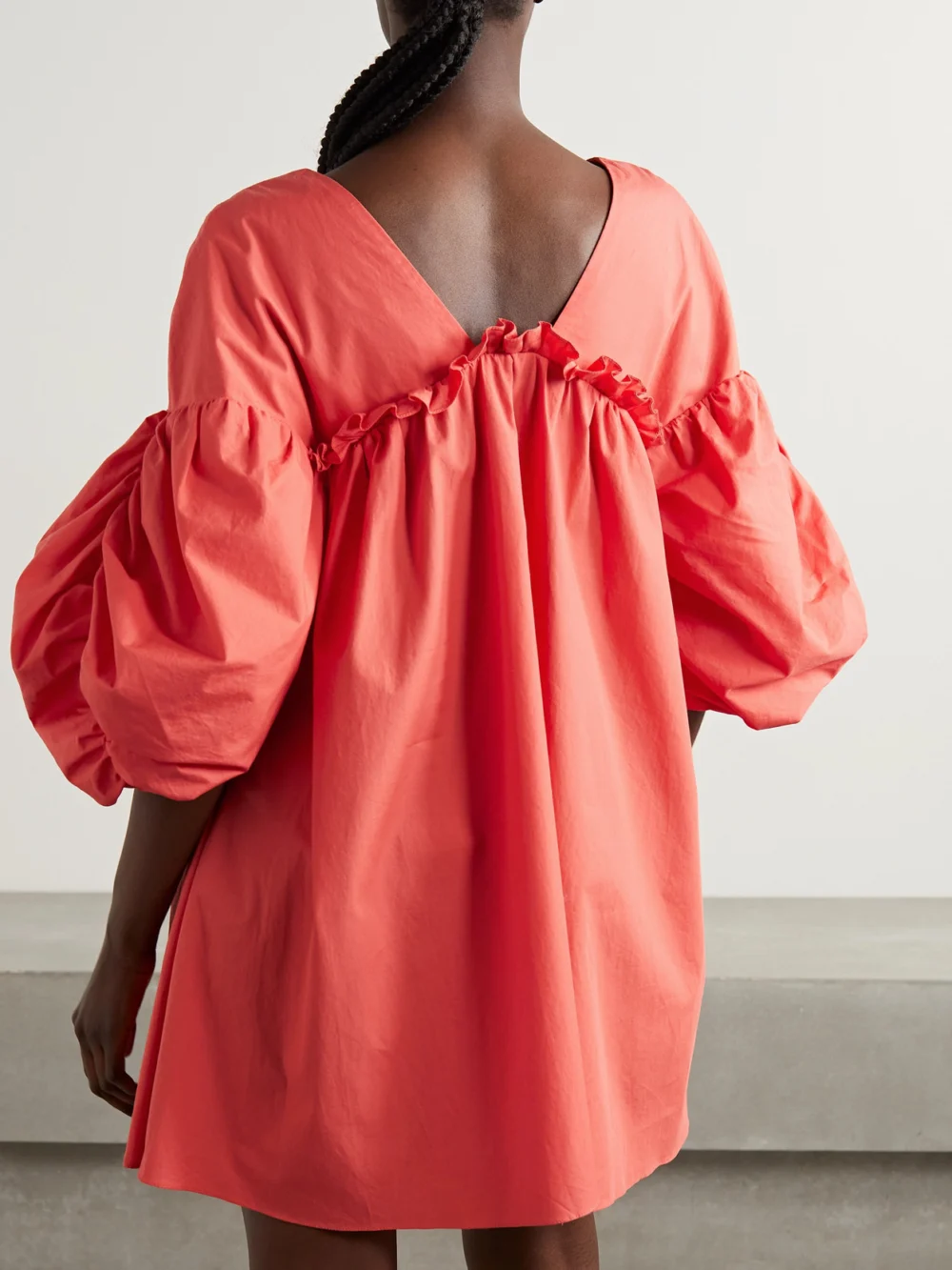 Back view of the Kika Vargas Annie Ruffled Cotton-poplin Mini Dress