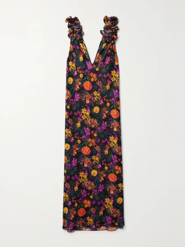 Kika Vargas Dionne Ruffled Floral-print Chiffon Maxi Dress