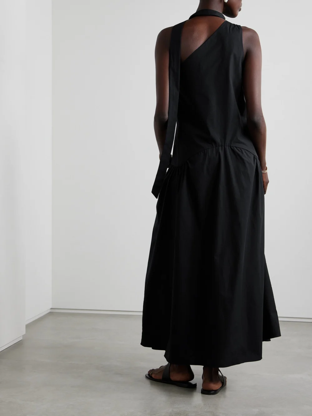 Back view of the Kika Vargas Joni One-shoulder Cotton-poplin Maxi Dress