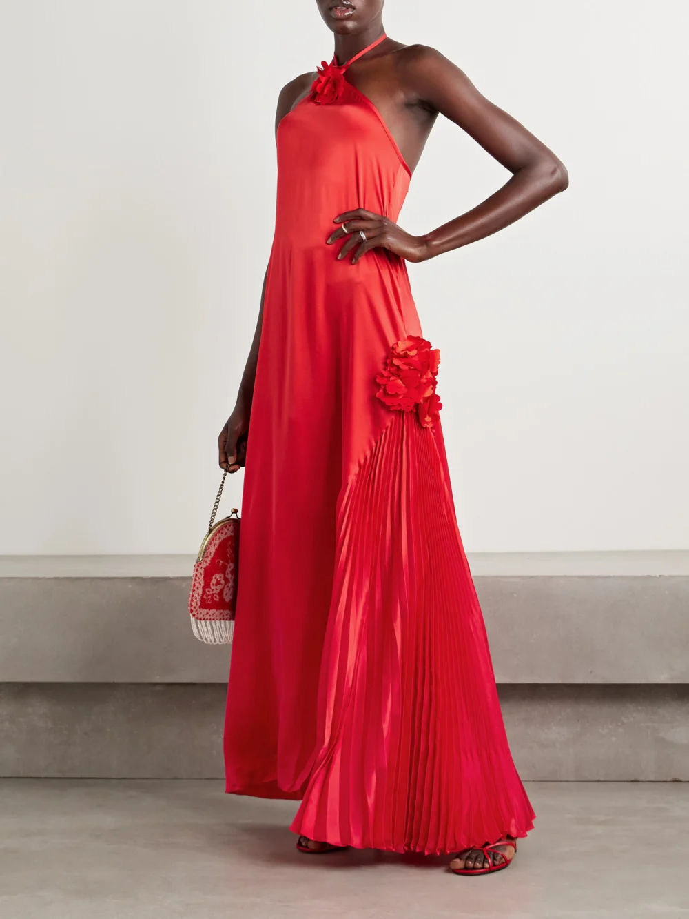 Kika Vargas Marsha Embellished Plissé-silk Maxi Dress, worn by a model
