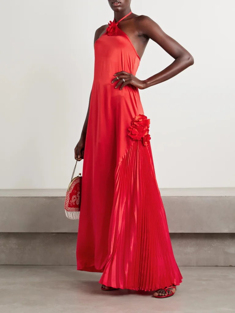 Kika Vargas Marsha Embellished Plissé-silk Maxi Dress