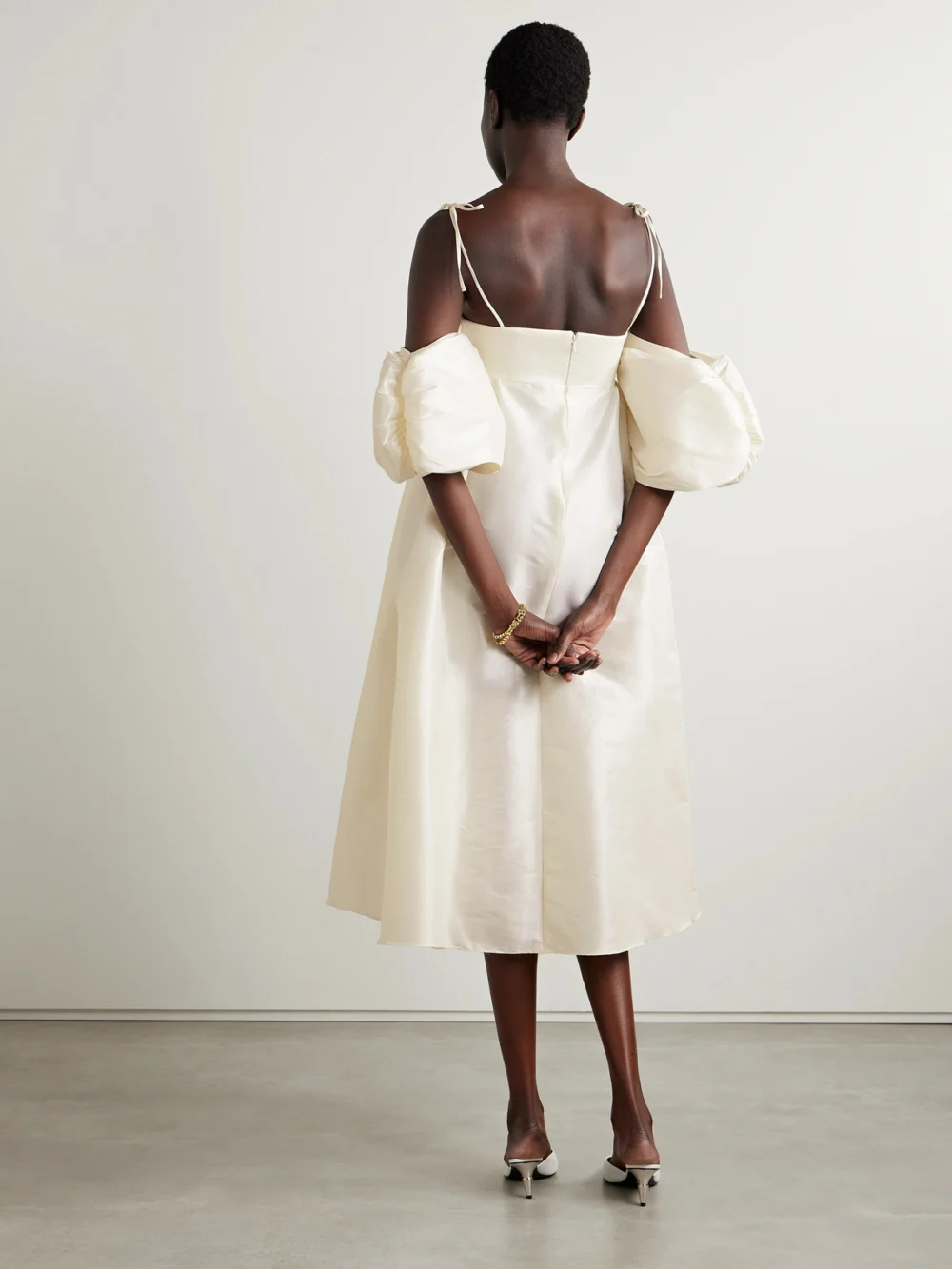 Back view of the Kika Vargas Roberta Cold-shoulder Taffeta Midi Dress