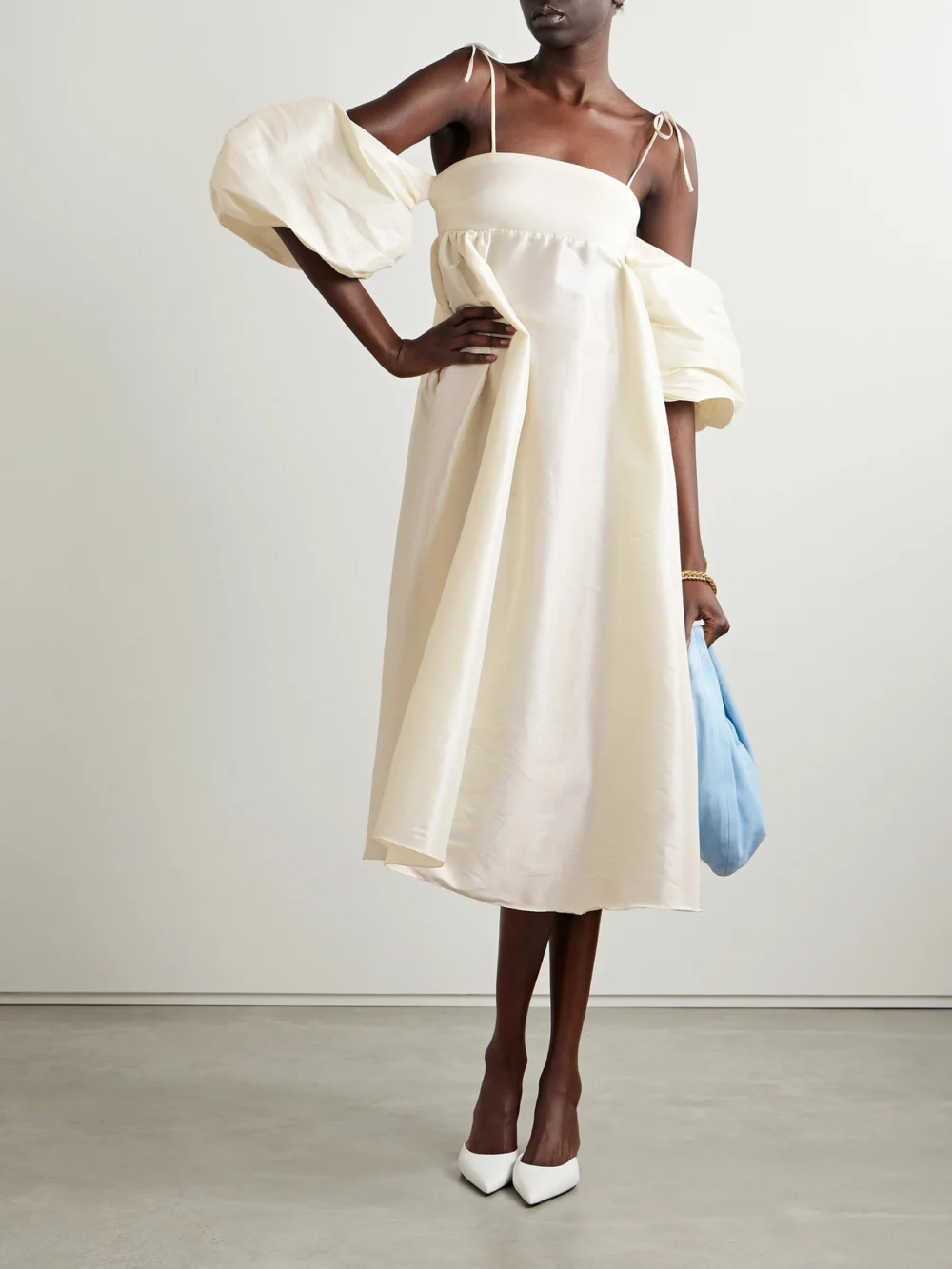 Kika Vargas Roberta Cold-shoulder Taffeta Midi Dress, worn by a model