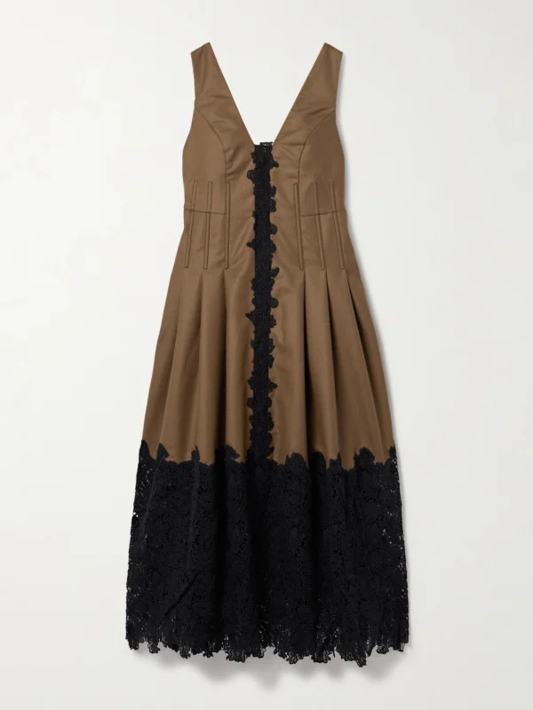 Kika Vargas Rosa Guipure Lace-trimmed Pleated Wool-twill Midi Dress