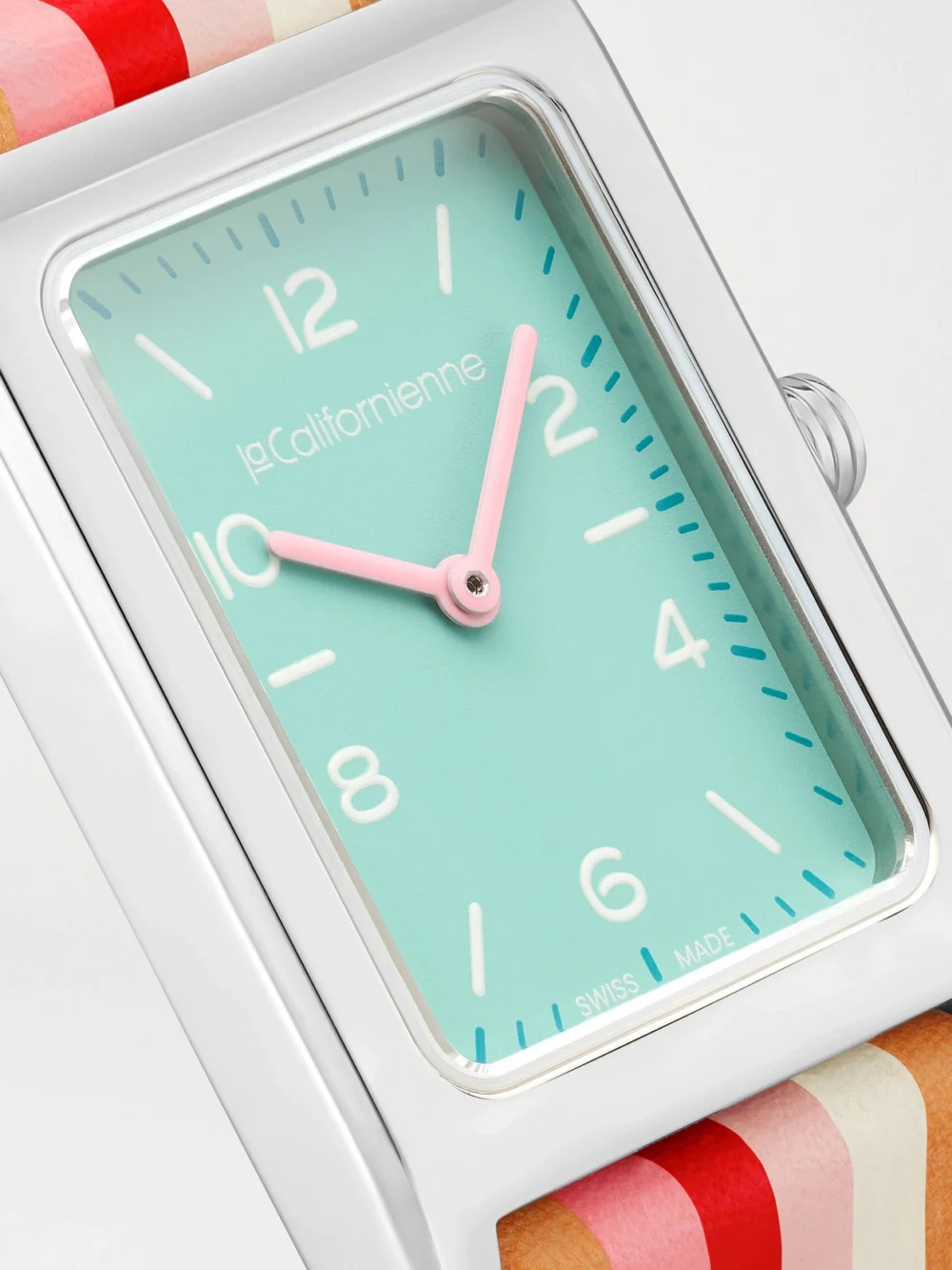 Close-up detail of the La Californienne Daybreak Steel Watch