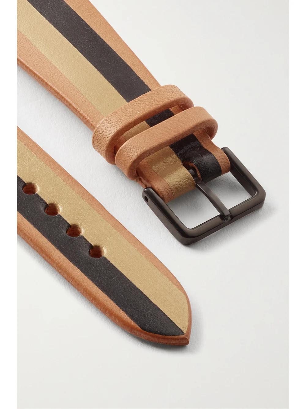 Close-up detail of the La Californienne Striped Leather Watch Strap