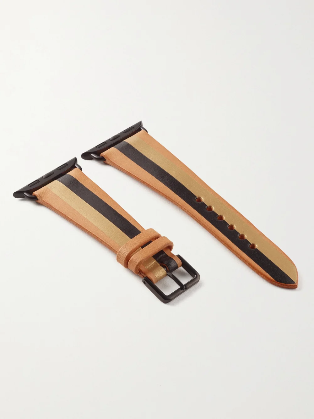 La Californienne Striped Leather Watch Strap in black