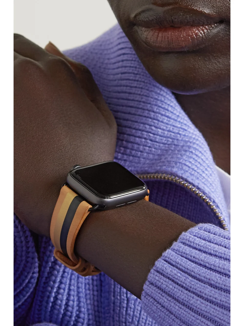 La Californienne Striped Leather Watch Strap, styled view