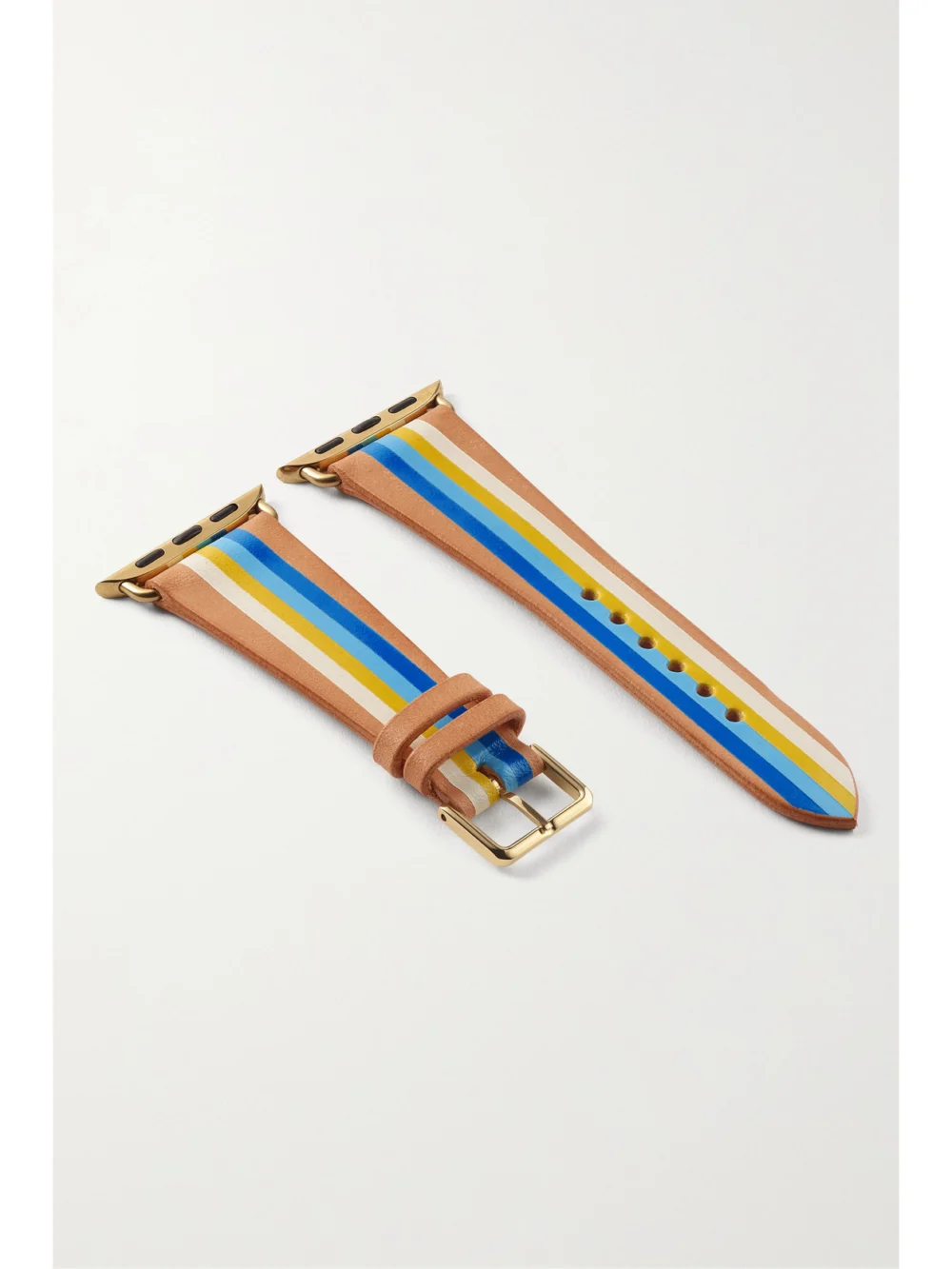La Californienne Striped Leather Watch Strap in blue
