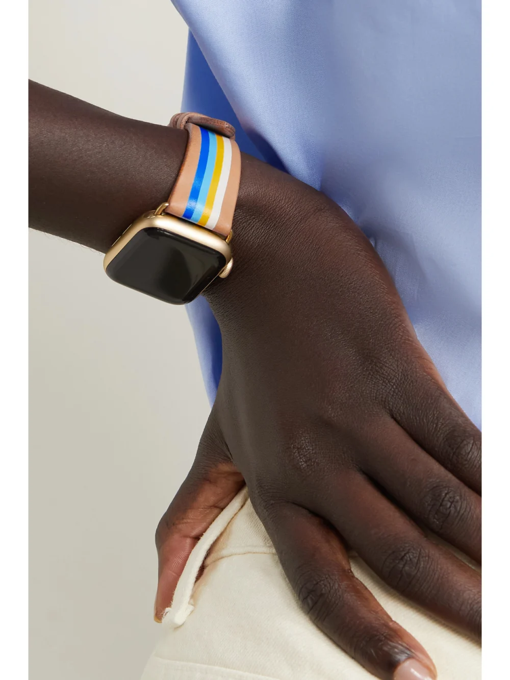 La Californienne Striped Leather Watch Strap, styled view