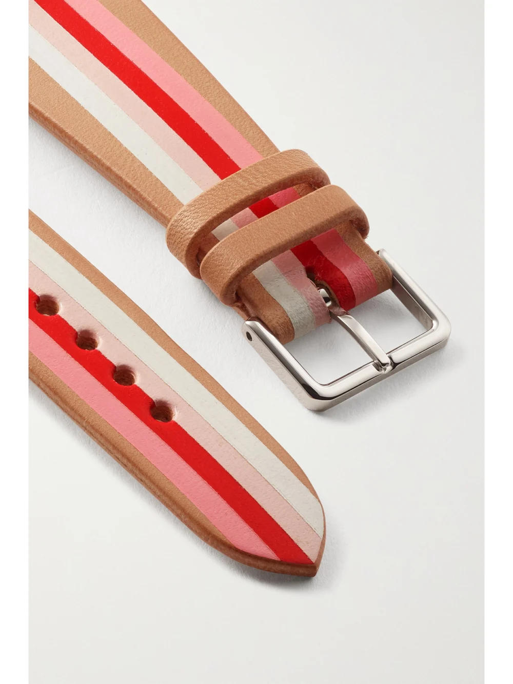 Close-up detail of the La Californienne Striped Leather Watch Strap