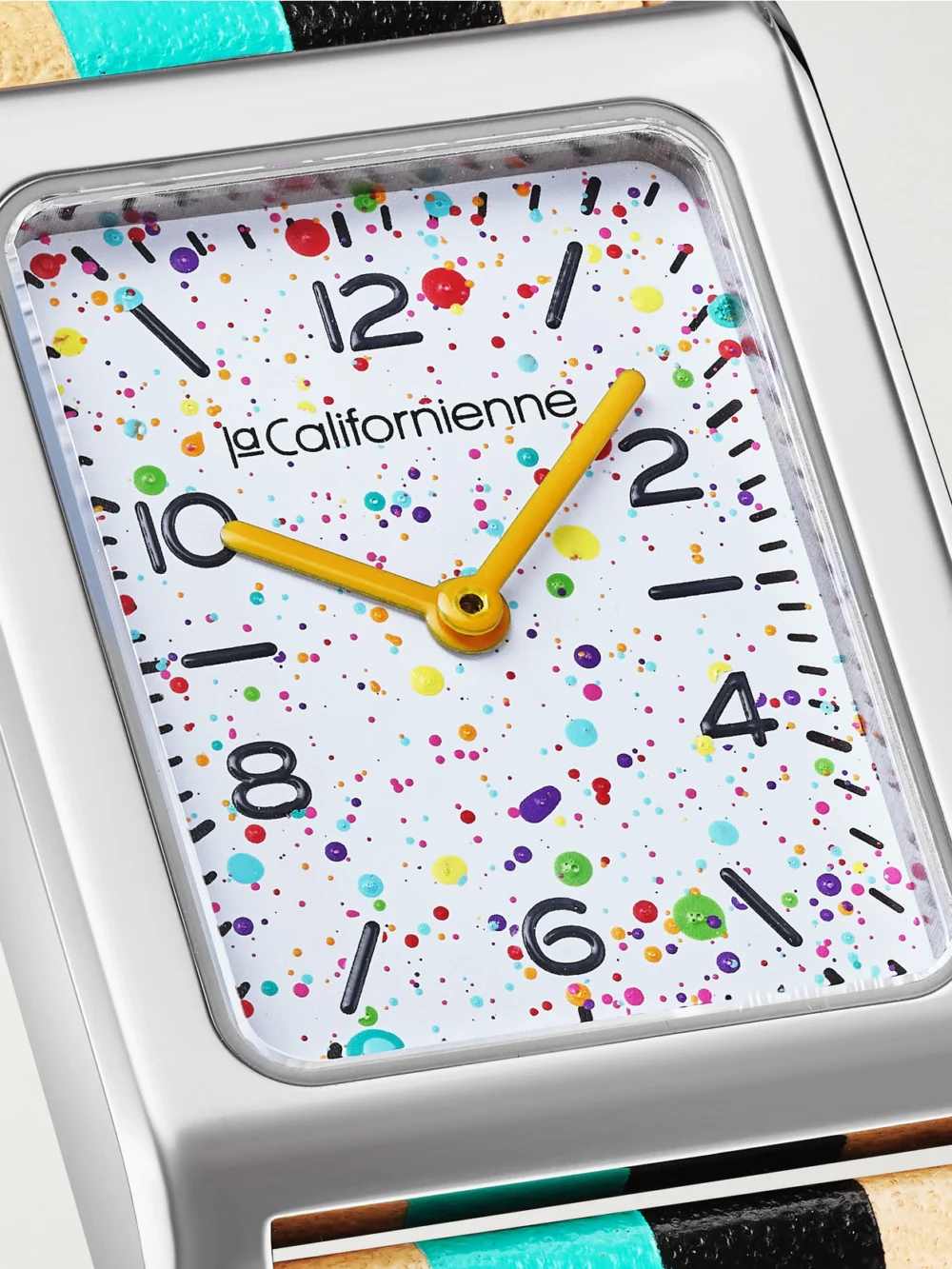 Close-up detail of the La Californienne + the Dial Artist Daybreak Stainless Steel Watch