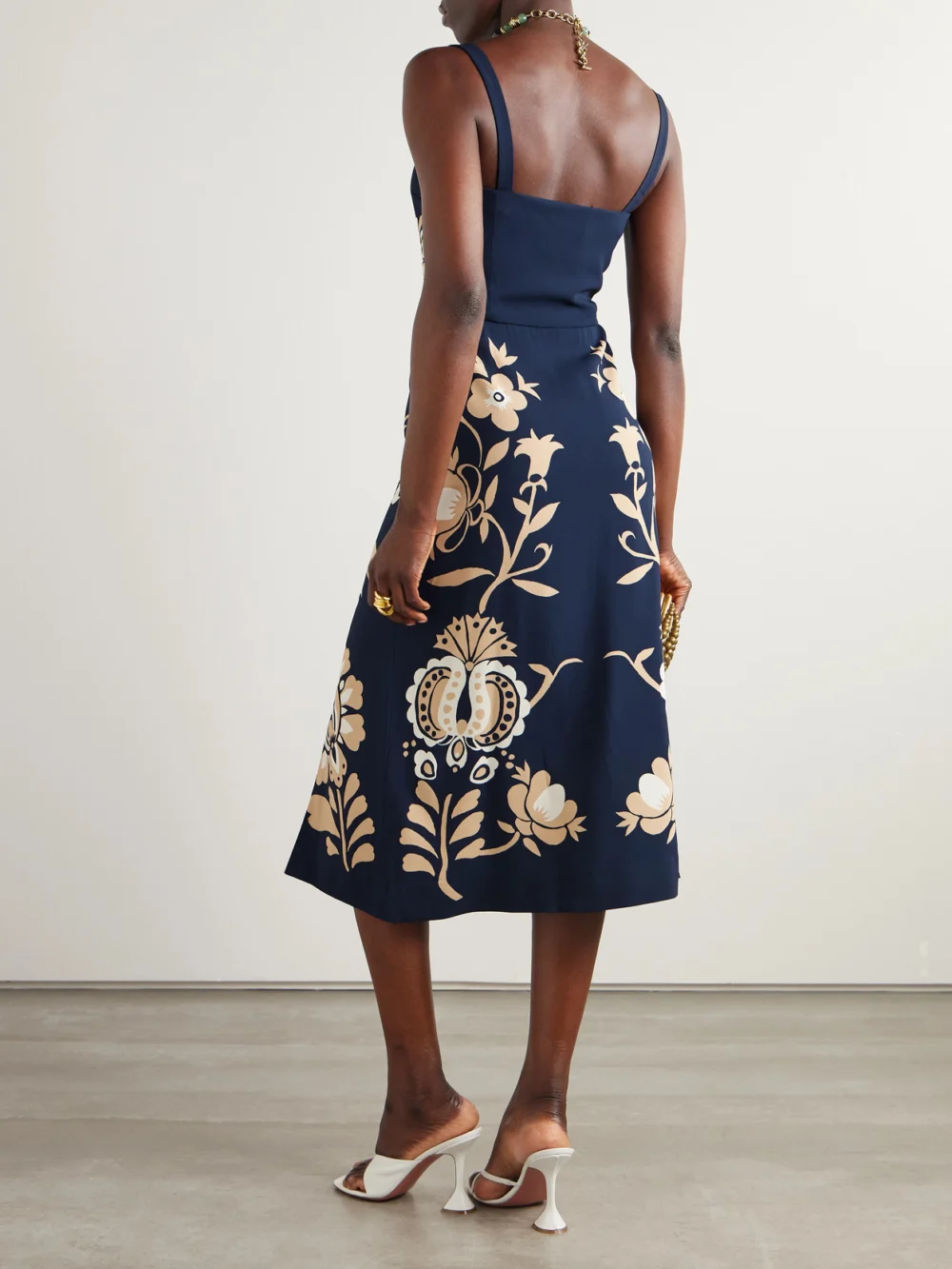 Back view of the La DoubleJ Buy Me a Martini Floral-print Crepe Midi Dress