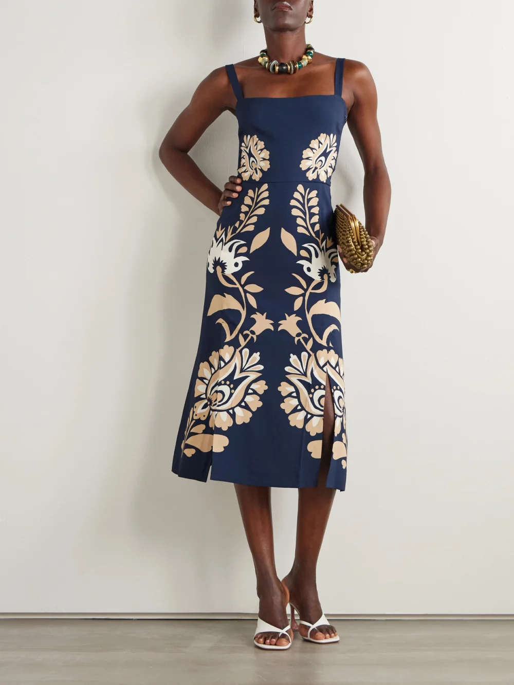 La DoubleJ Buy Me a Martini Floral-print Crepe Midi Dress, worn by a model