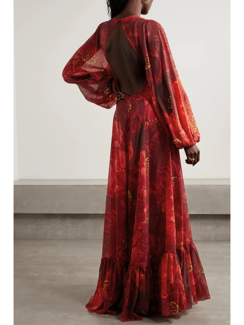 Back view of the La DoubleJ Eve Floral-print Chiffon Maxi Dress