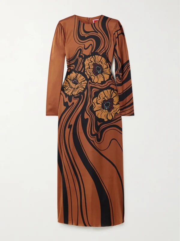 La DoubleJ Icon Clingy Swing Floral-print Satin Midi Dress