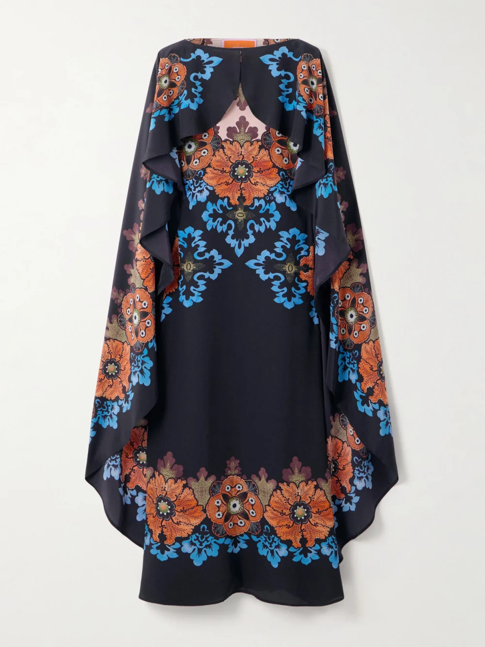 La DoubleJ Magic Cape-effect Printed Silk-crepe Maxi Dress in navy