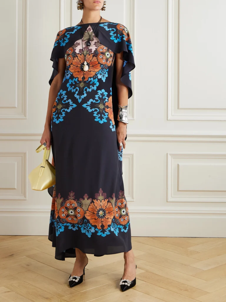 La DoubleJ Magic Cape-effect Printed Silk-crepe Maxi Dress