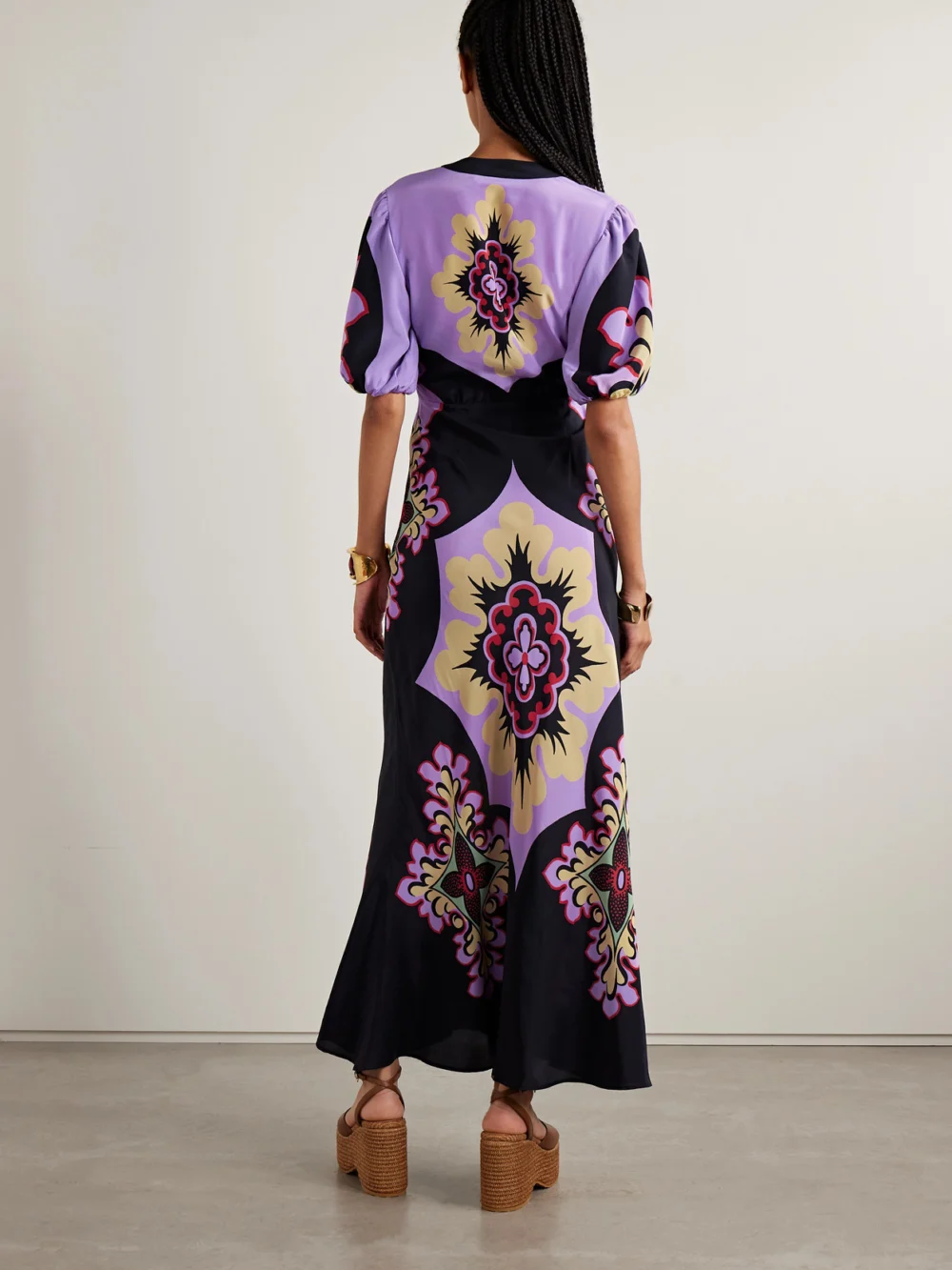 Back view of the La DoubleJ Marlene Printed Silk-crepe Maxi Dress