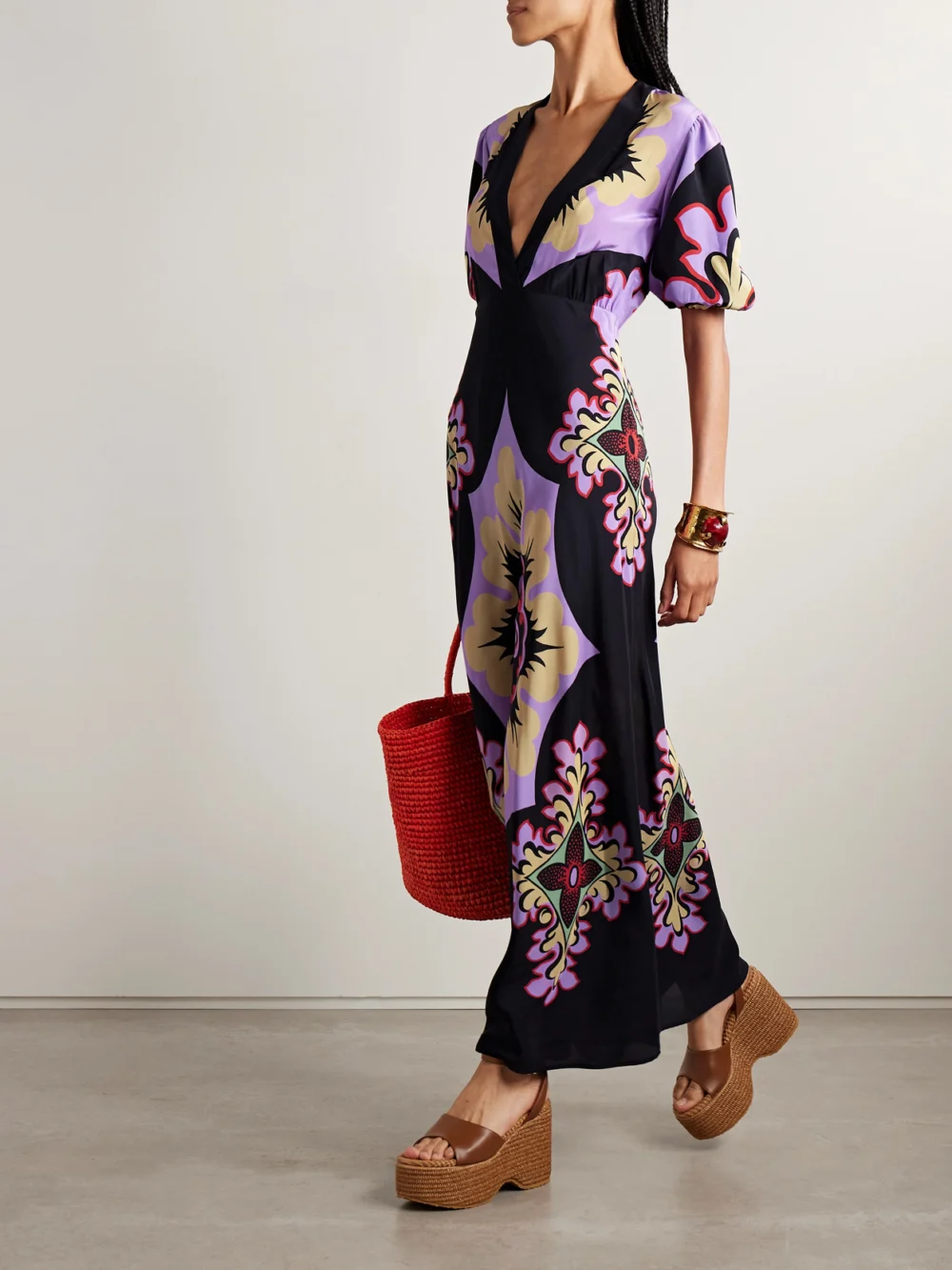 La DoubleJ Marlene Printed Silk-crepe Maxi Dress, worn by a model