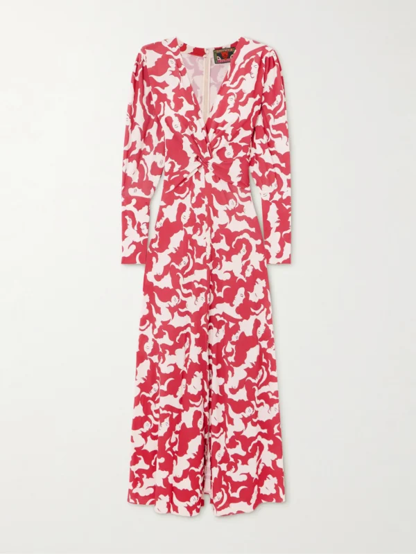 La DoubleJ + Mother Twist-front Printed Jersey Midi Dress