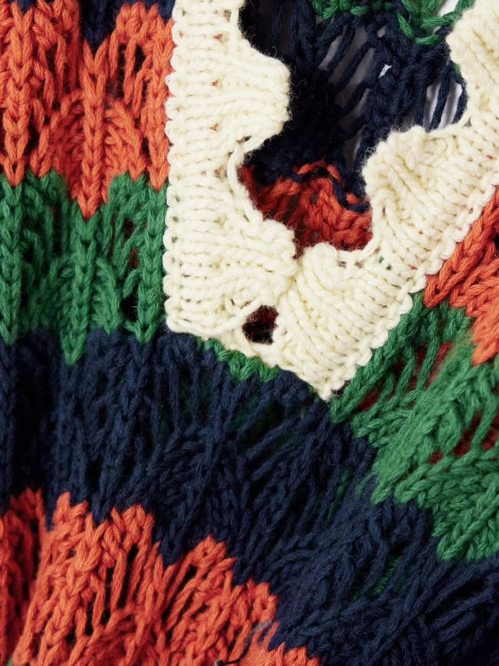 Close-up detail of the La DoubleJ Perry Scalloped Striped Cotton Midi Dress