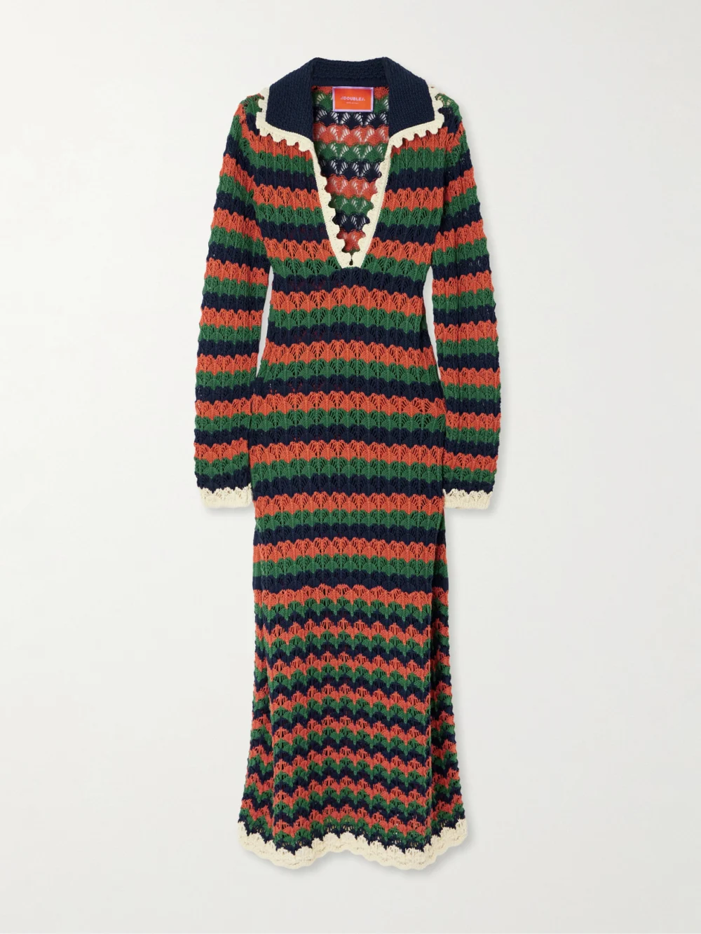 La DoubleJ Perry Scalloped Striped Cotton Midi Dress in multi
