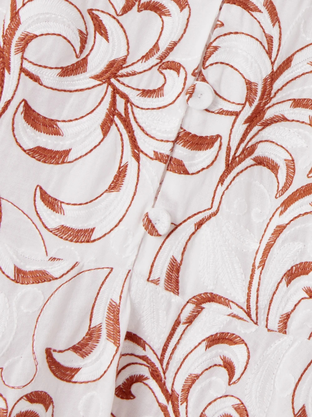 Close-up detail of the La DoubleJ San Pietro Tiered Embroidered Voile Maxi Shirt Dress