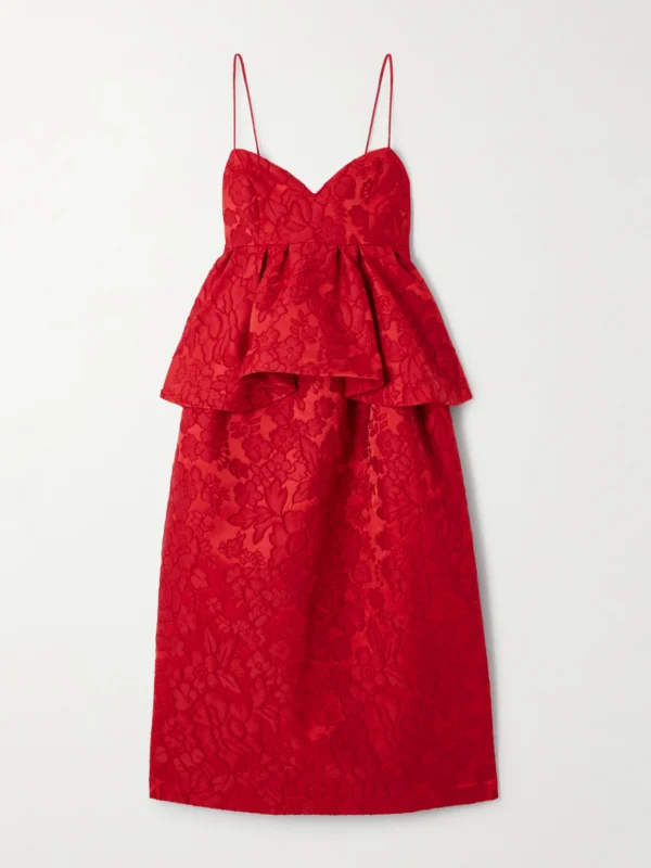 La DoubleJ Satine Floral-jacquard Matelassé Peplum Midi Dress