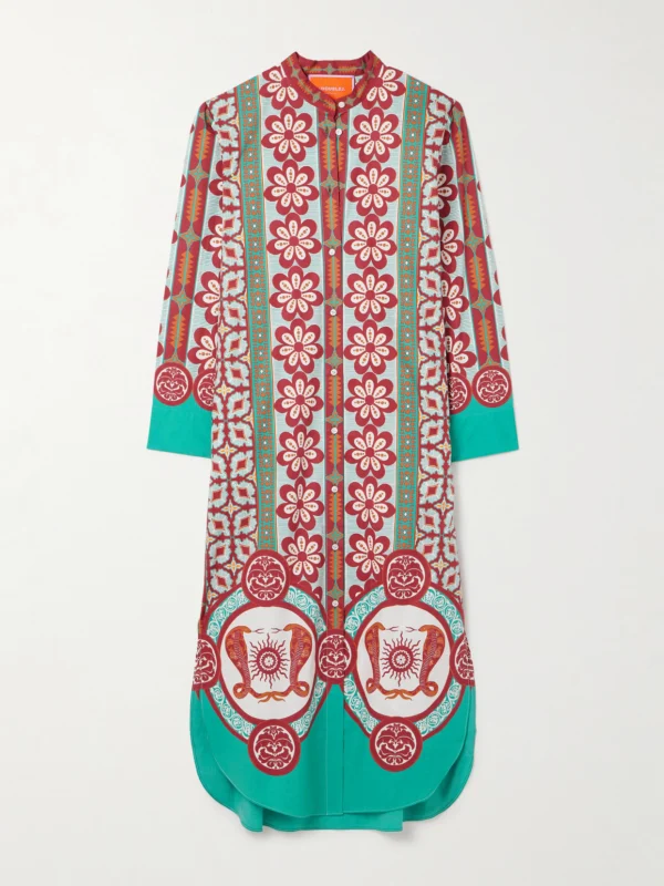 La DoubleJ Sundowner Floral-print Cotton-poplin Midi Shirt Dress