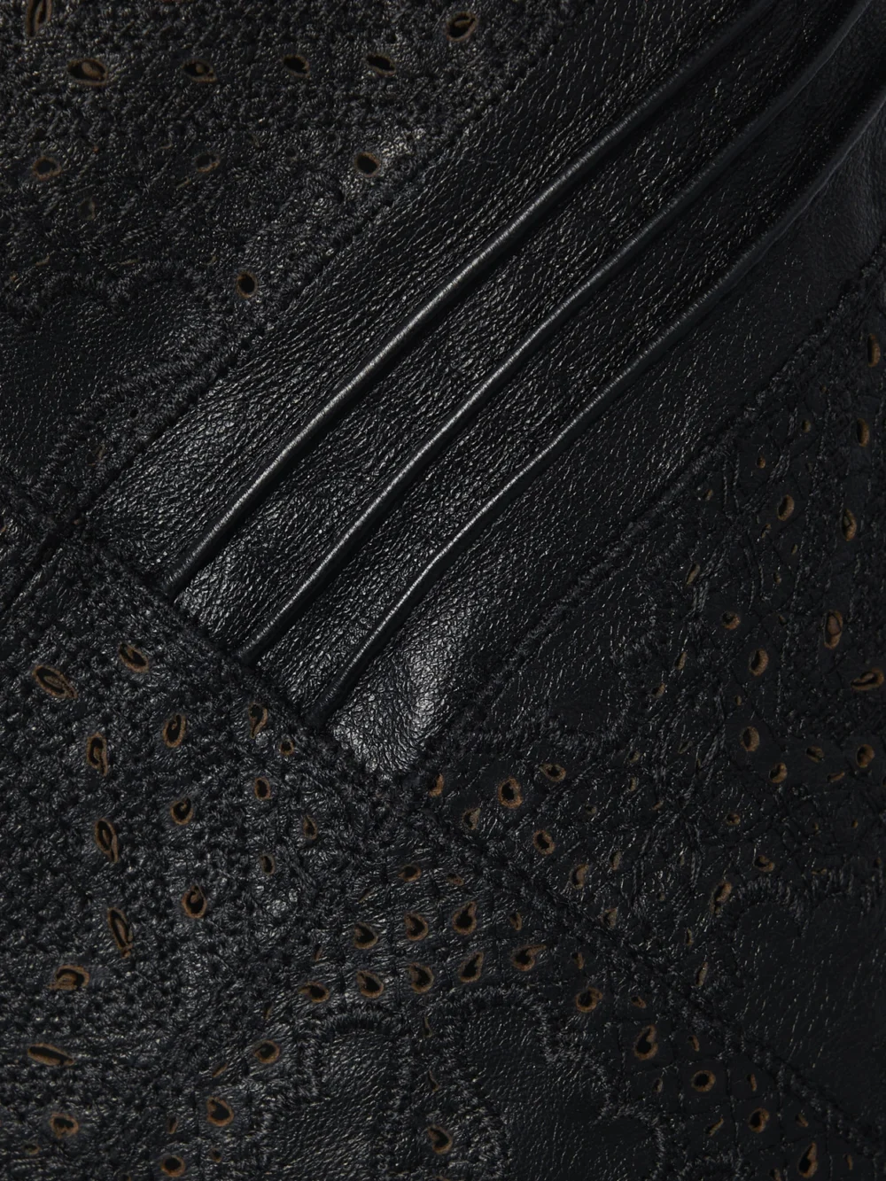 Close-up detail of the Lafayette 148 Broderie Anglaise Leather Top
