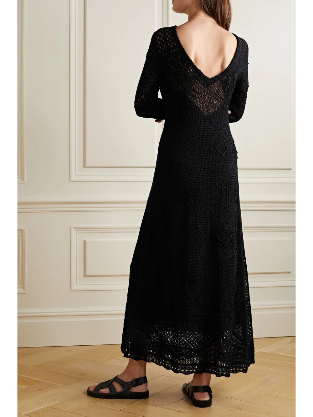 Back view of the Lafayette 148 Crochet-knit Cotton Midi Dress