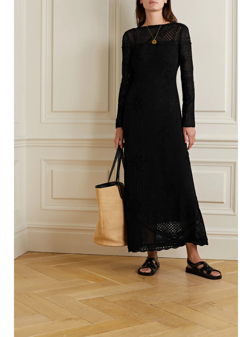 Lafayette 148 Crochet-knit Cotton Midi Dress, worn by a model