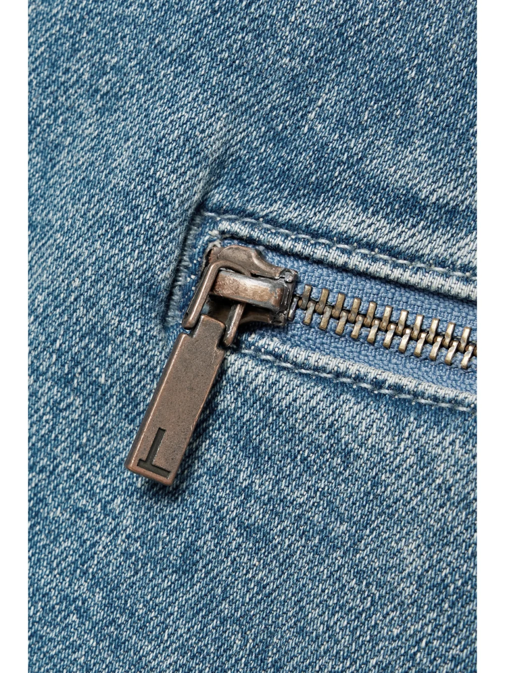 Close-up detail of the Lafayette 148 Denim Jacket