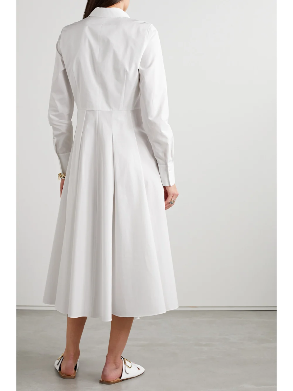Back view of the Lafayette 148 Draped Cotton-poplin Midi Shirt Dress