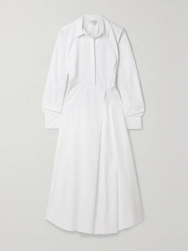 Lafayette 148 Draped Cotton-poplin Midi Shirt Dress