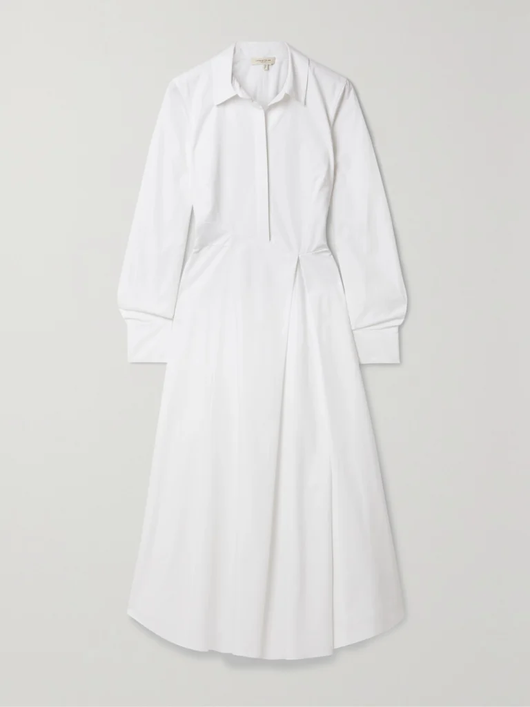 Lafayette 148 Draped Cotton-poplin Midi Shirt Dress