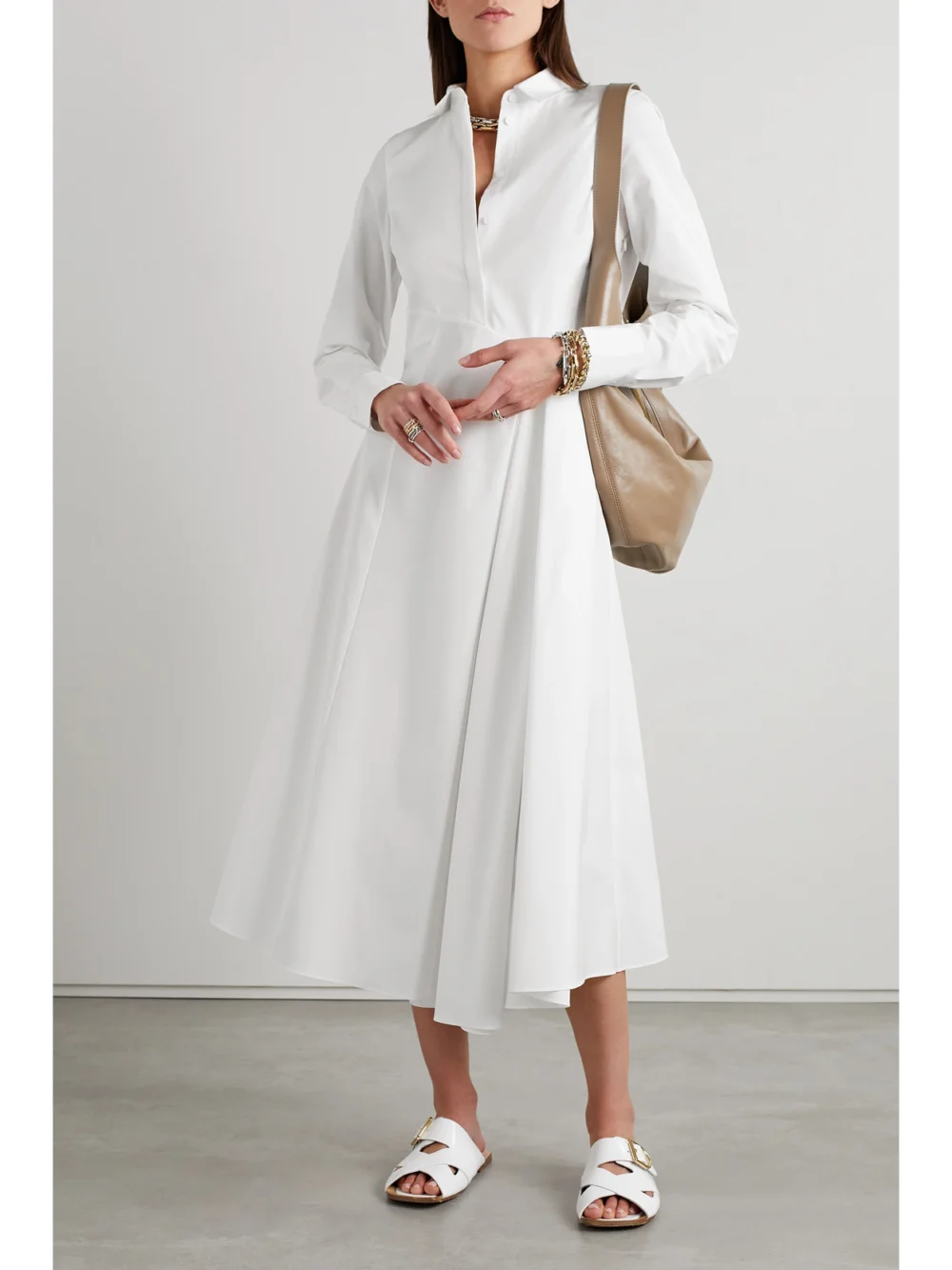 Lafayette 148 Draped Cotton-poplin Midi Shirt Dress, worn by a model