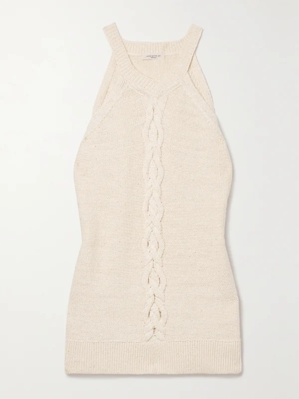 Lafayette 148 Sequin-embellished Cable-knit Linen-blend Tank